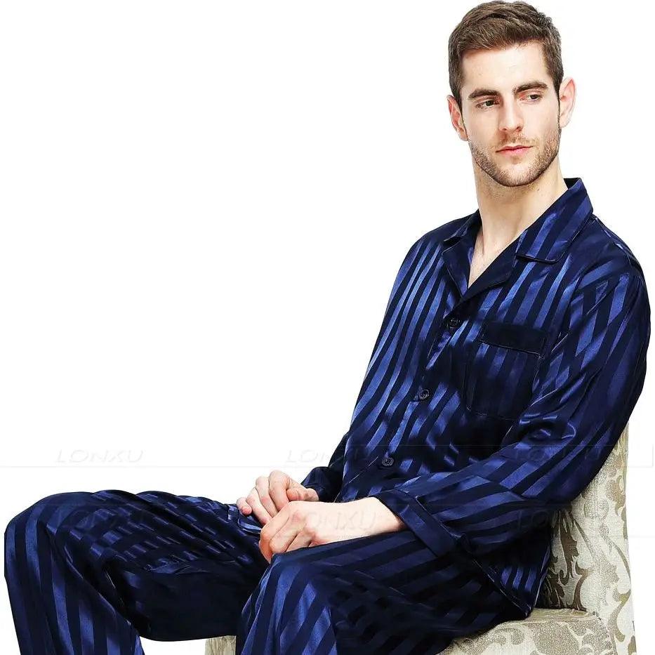 Reyes Mens Striped Silk Satin Pyjamas