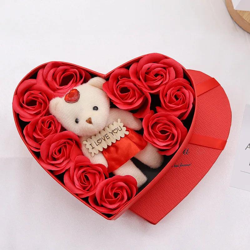 Rose Bear Heart Shaped Gift Box - The Trendy