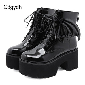 Hell's Sins Gothic Wings High Leather Boots - The Trendy