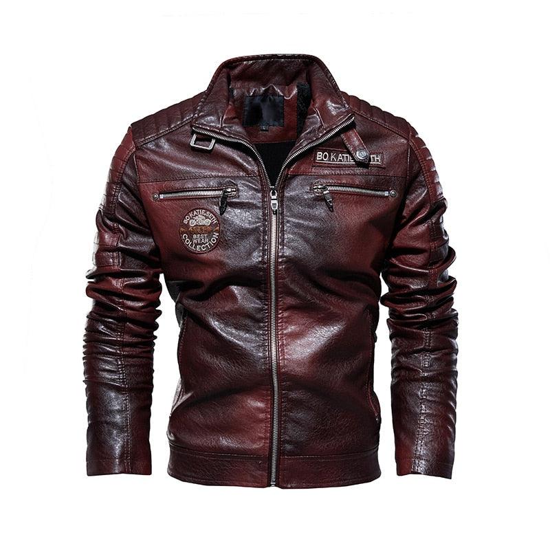 Men Leather Motorcycle Jacket Windbreaker - The Trendy