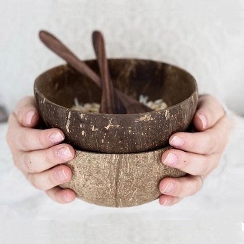 Natural Coconut Bowl & Wooden Spoons - The Trendy