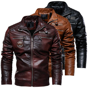Men Leather Motorcycle Jacket Windbreaker - The Trendy