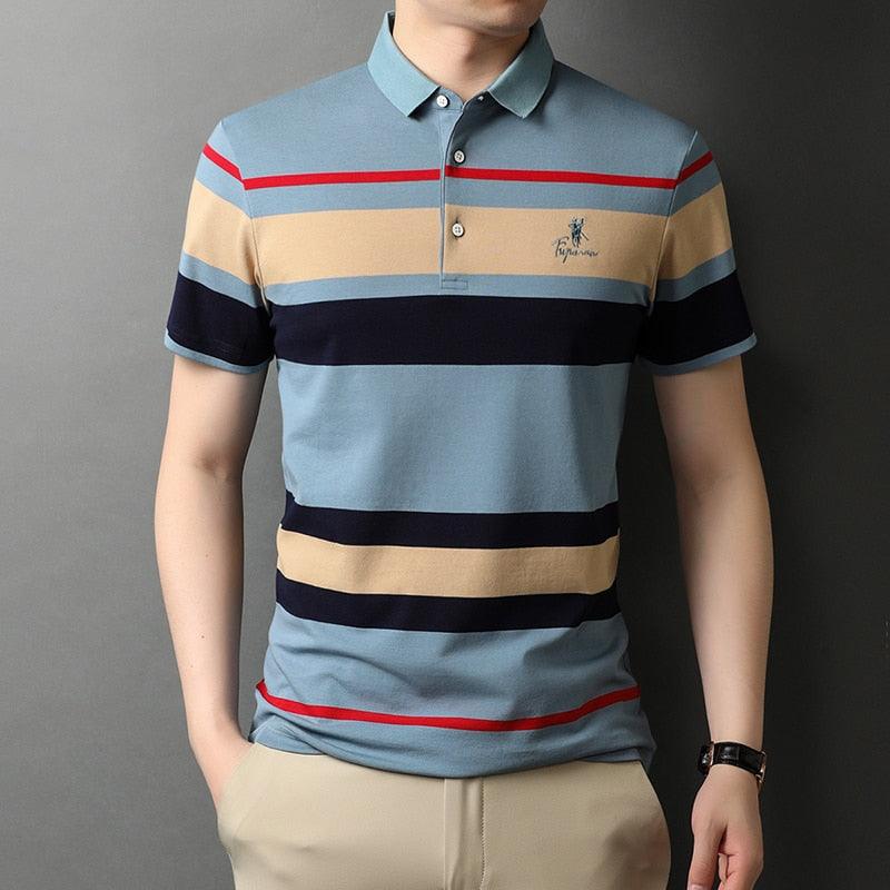 Mens Striped Casual Polo Shirt - The Trendy