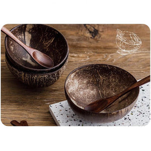 Natural Coconut Bowl & Wooden Spoons - The Trendy