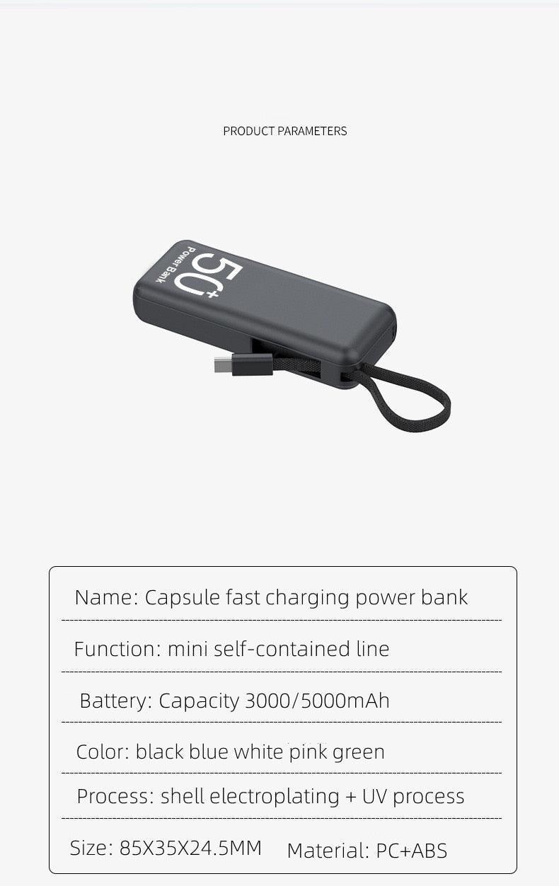 Portable Power Bank 5000mAh with Cable - The Trendy